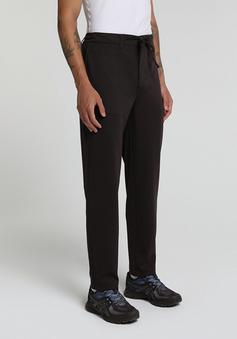Regular Fit Orta Bel Düz Paça Erkek Kahverengi  Pantolon