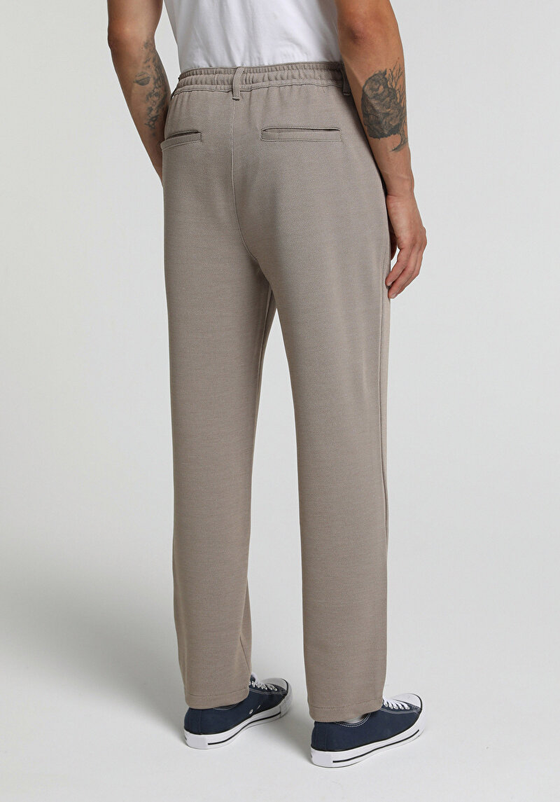 Regular Fit Orta Bel Düz Paça Erkek Bej  Pantolon