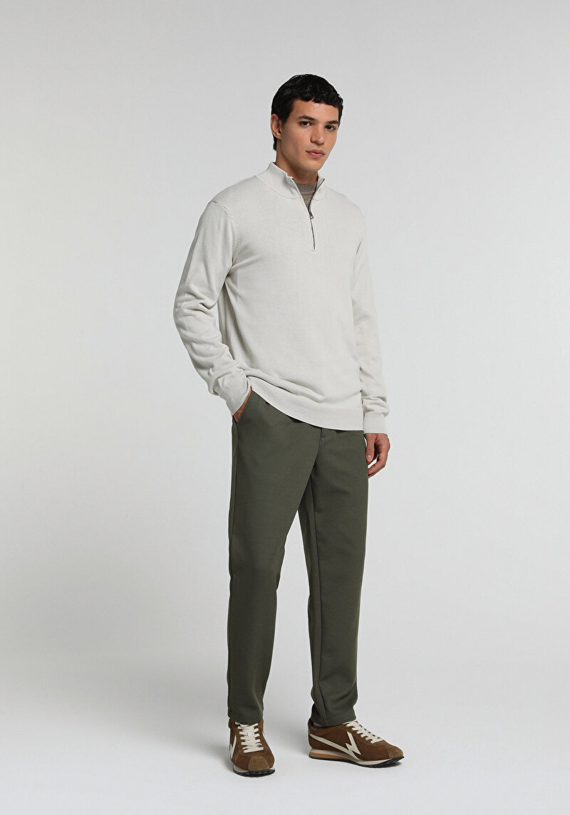 Regular Fit Orta Bel Düz Paça Erkek Yeşil  Pantolon