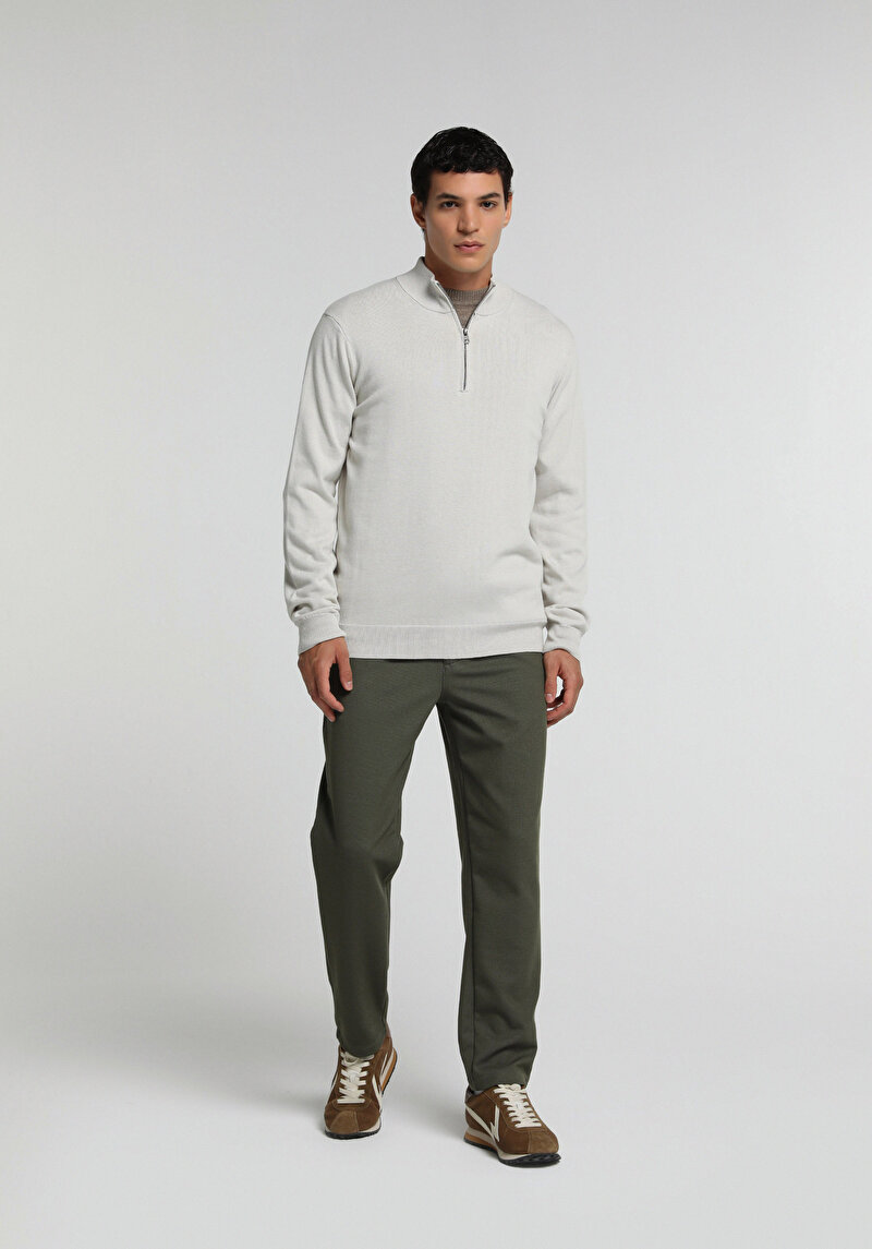 Regular Fit Orta Bel Düz Paça Erkek Yeşil  Pantolon