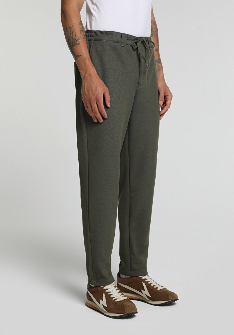 Regular Fit Orta Bel Düz Paça Erkek Yeşil Pantolon
