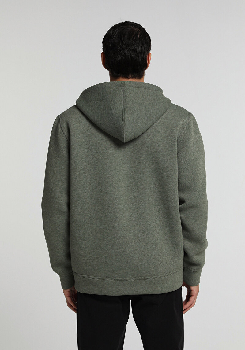 Regular Fit Kapüşonlu Düz Erkek Yeşil Sweatshirt