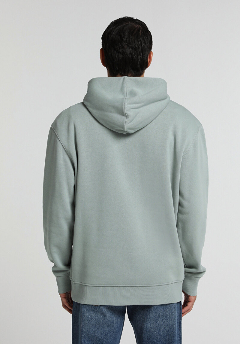Relaxed Fit Kapüşonlu Düz Erkek Yeşil Sweatshirt