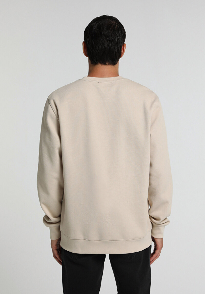 Regular Fit Yuvarlak Yaka Düz Erkek Taş Sweatshirt