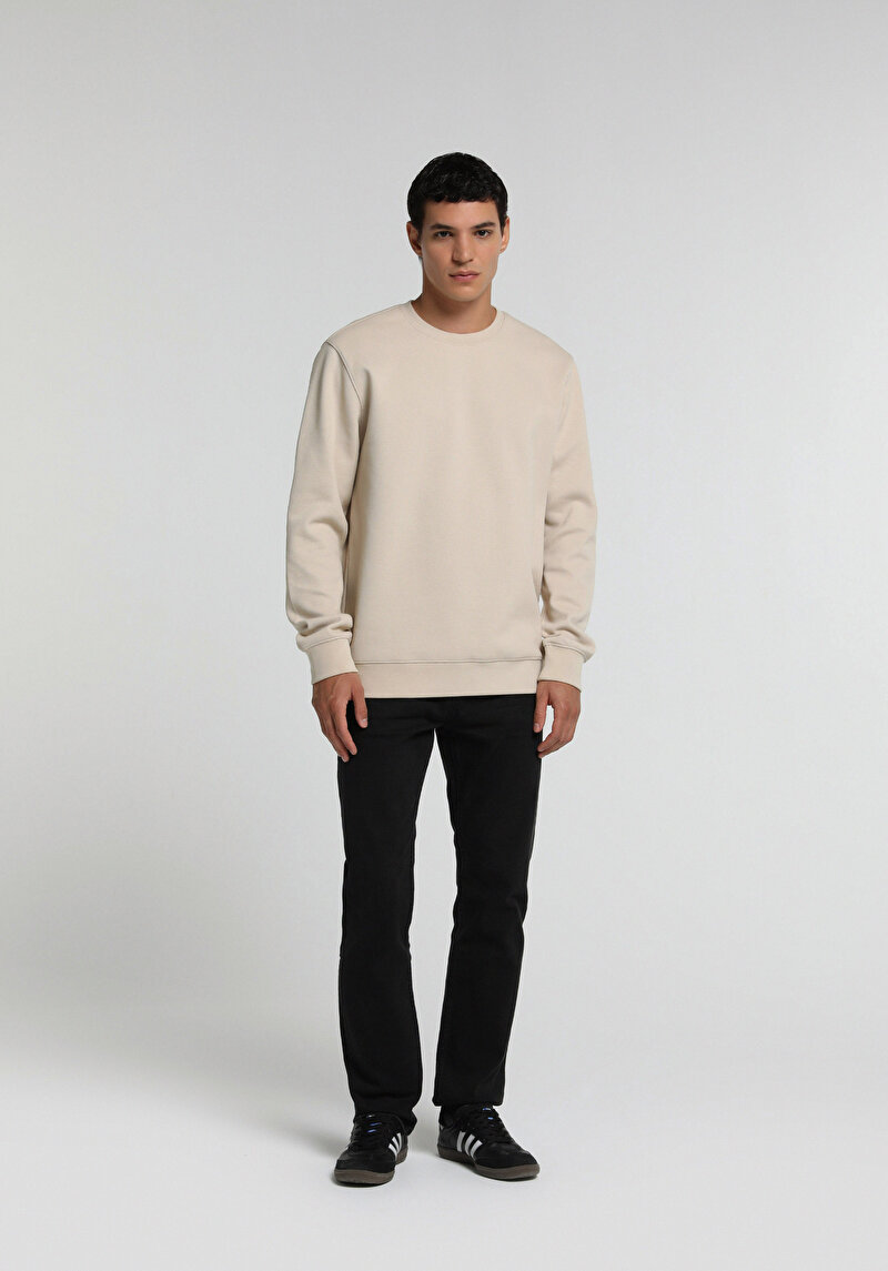 Regular Fit Yuvarlak Yaka Düz Erkek Taş Sweatshirt