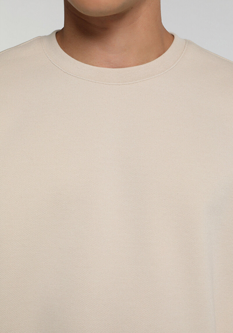 Regular Fit Yuvarlak Yaka Düz Erkek Taş Sweatshirt