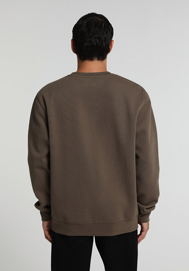 Regular Fit Yuvarlak Yaka Düz Erkek Kahverengi Sweatshirt