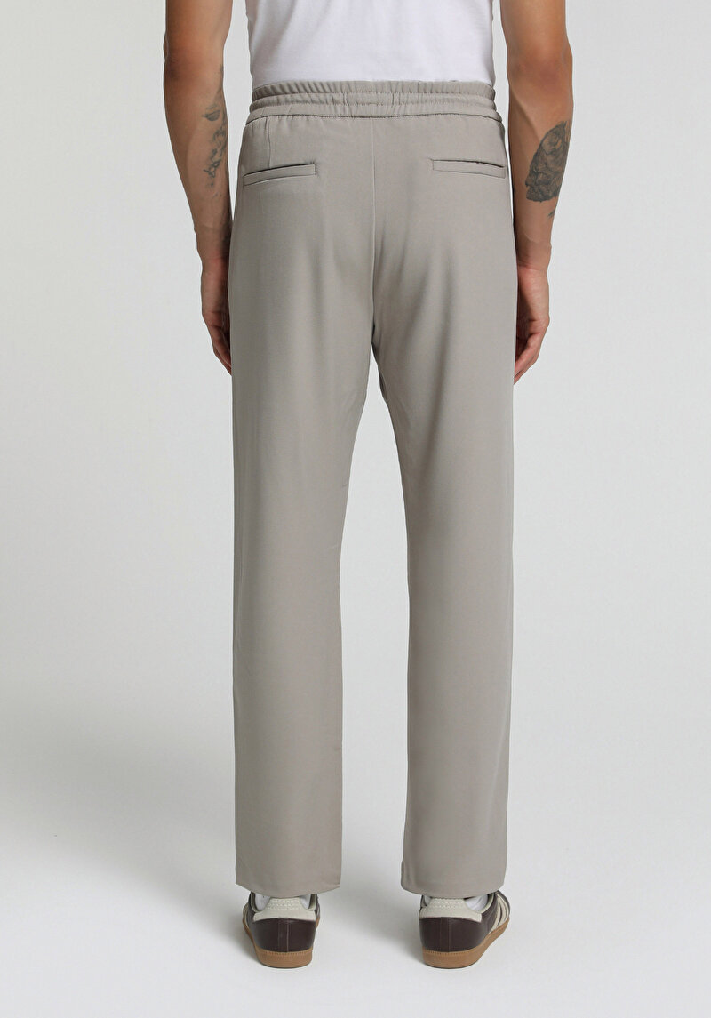 Regular Fit Orta Bel Düz Paça Erkek Bej Pantolon