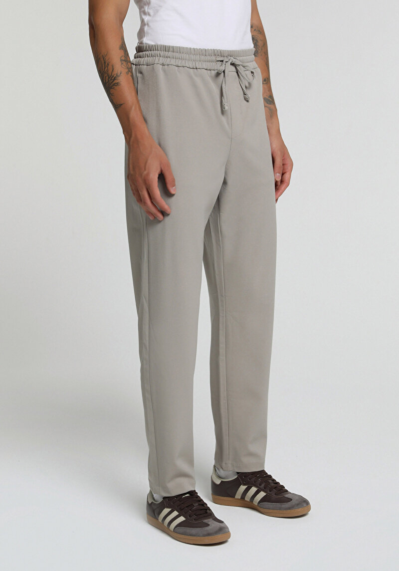 Regular Fit Orta Bel Düz Paça Erkek Bej  Pantolon