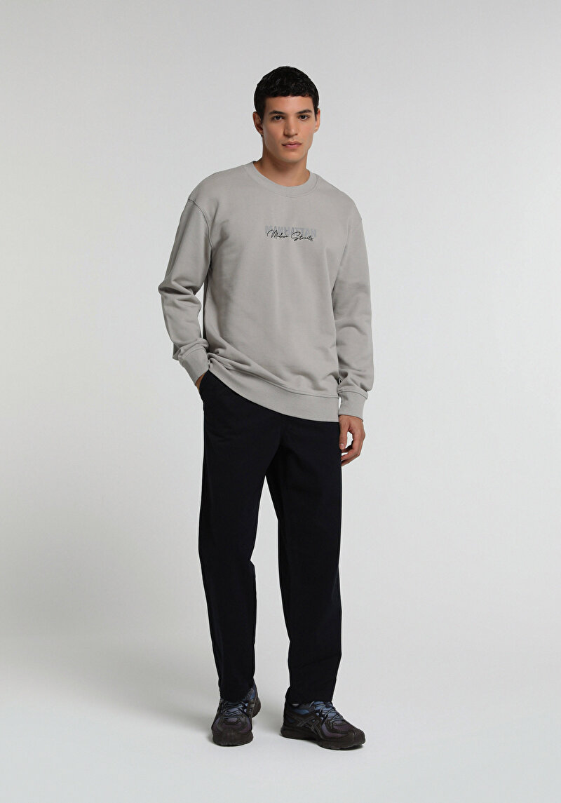 Relaxed Fit Yuvarlak Yaka Düz Erkek Gri Sweatshirt