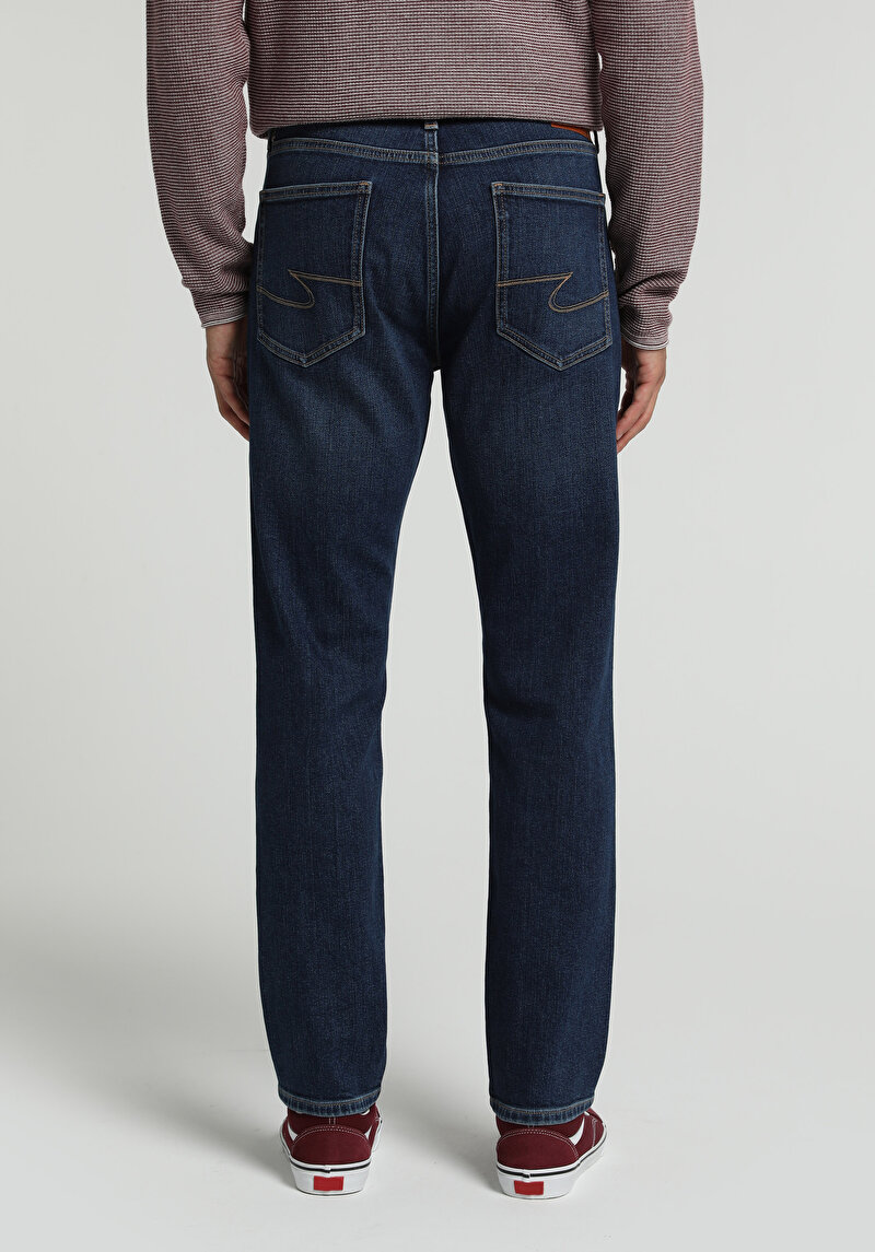 Slim Tapered Fit Orta Bel Daralan Paça Erkek Dark İndigo Denim Jean Pantolon