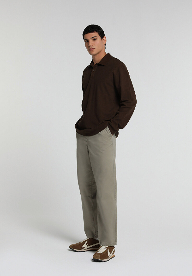 Relaxed Fit Orta Bel Düz Paça Erkek Bej  Pantolon