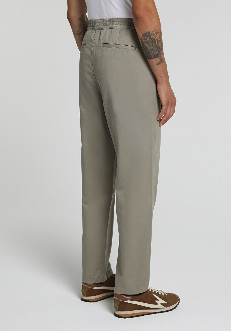 Relaxed Fit Orta Bel Düz Paça Erkek Bej Pantolon