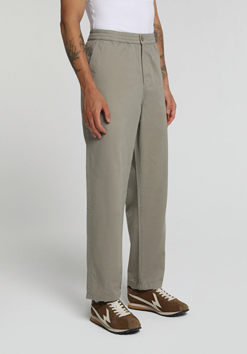 Relaxed Fit Orta Bel Düz Paça Erkek Bej Pantolon