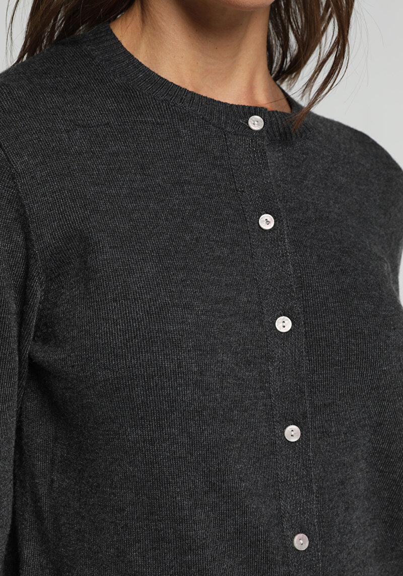 Slim Fit Yuvarlak Yaka Düz Kadın Antrasit Hırka