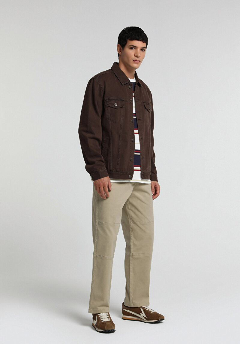 Relaxed Fit Orta Bel Geniş Paça Erkek Bej Pantolon