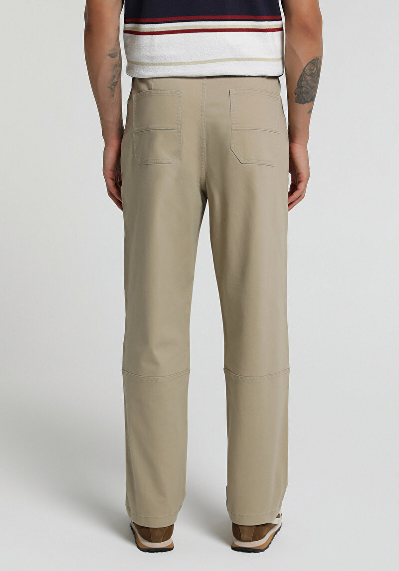Relaxed Fit Orta Bel Geniş Paça Erkek Bej  Pantolon