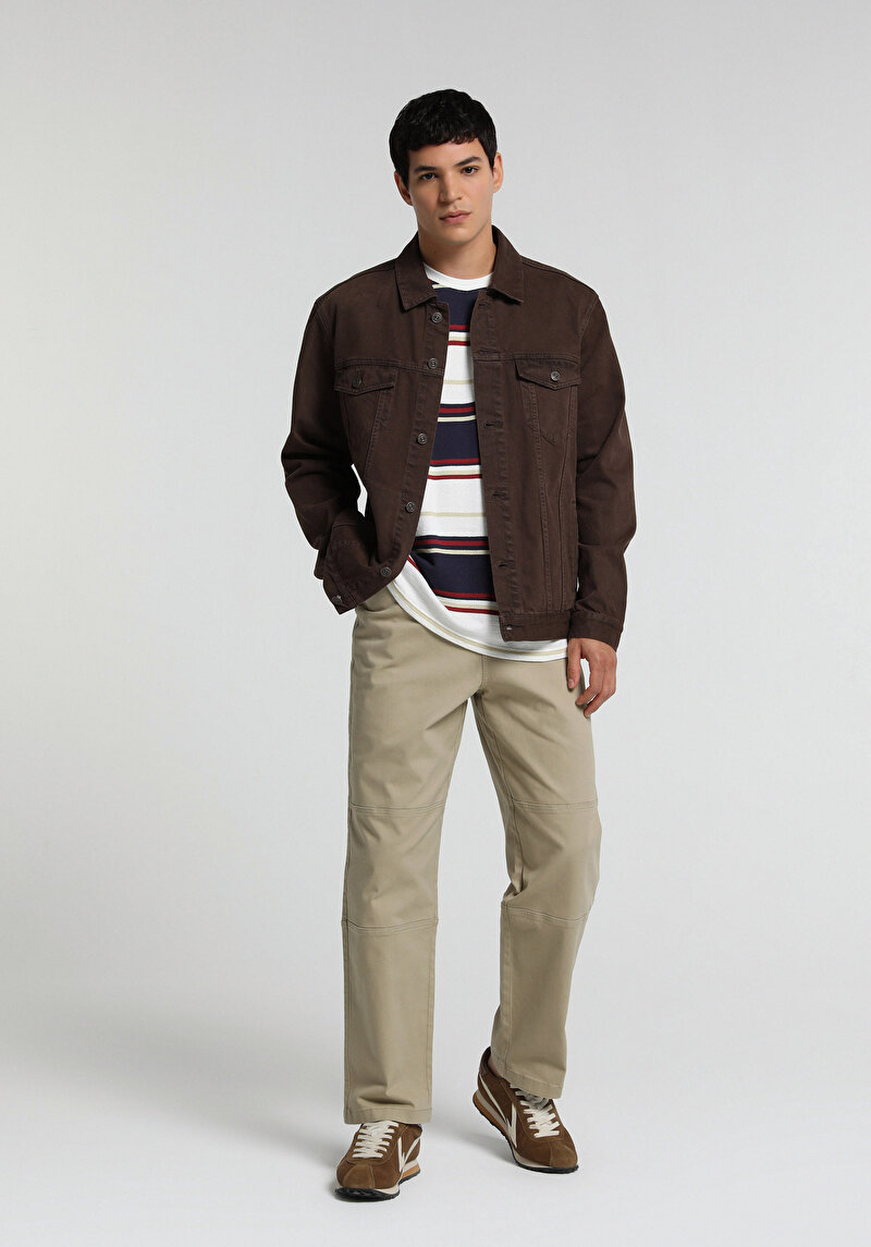 Relaxed Fit Orta Bel Geniş Paça Erkek Bej  Pantolon