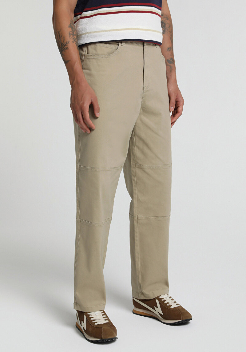 Relaxed Fit Orta Bel Geniş Paça Erkek Bej  Pantolon