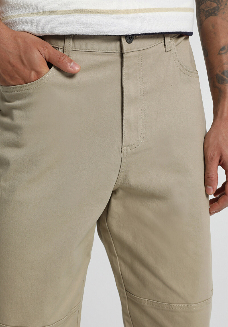 Relaxed Fit Orta Bel Geniş Paça Erkek Bej  Pantolon