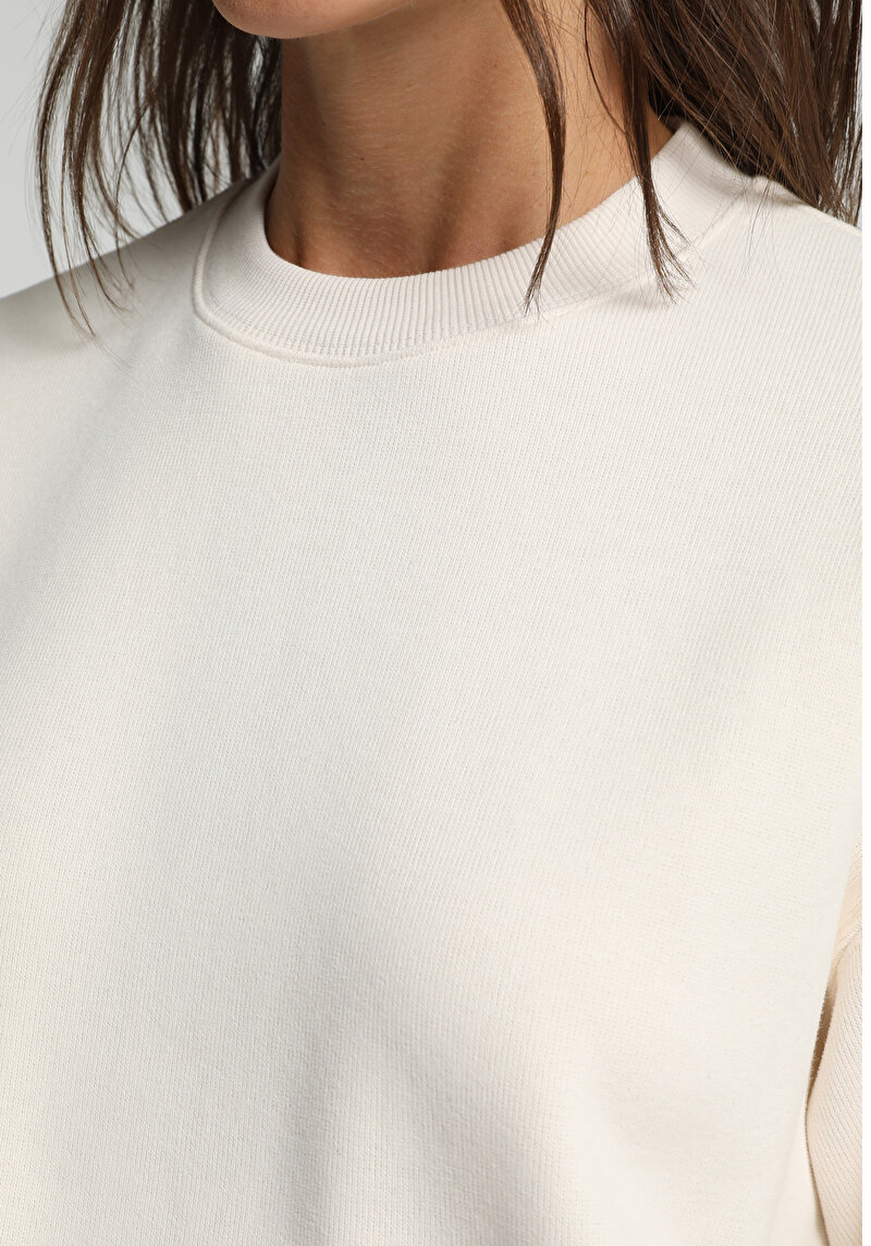 Regular Fit Yuvarlak Yaka Düz Kadın Taş Sweatshirt