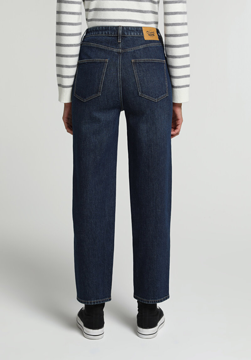Slim Tapered Fit   Kadın Dark İndigo Denim Jean Pantolon
