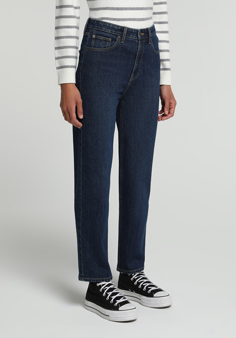 Slim Tapered Fit   Kadın Dark İndigo Denim Jean Pantolon