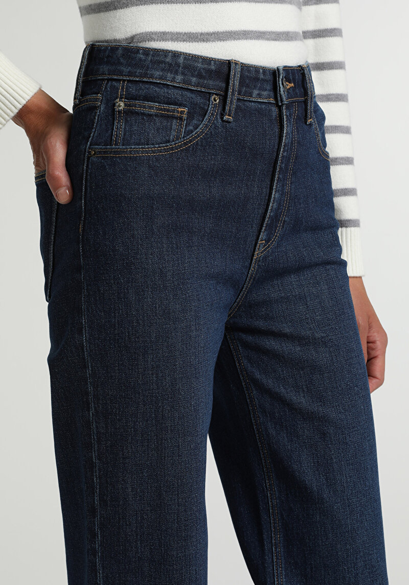 Slim Tapered Fit   Kadın Dark İndigo Denim Jean Pantolon