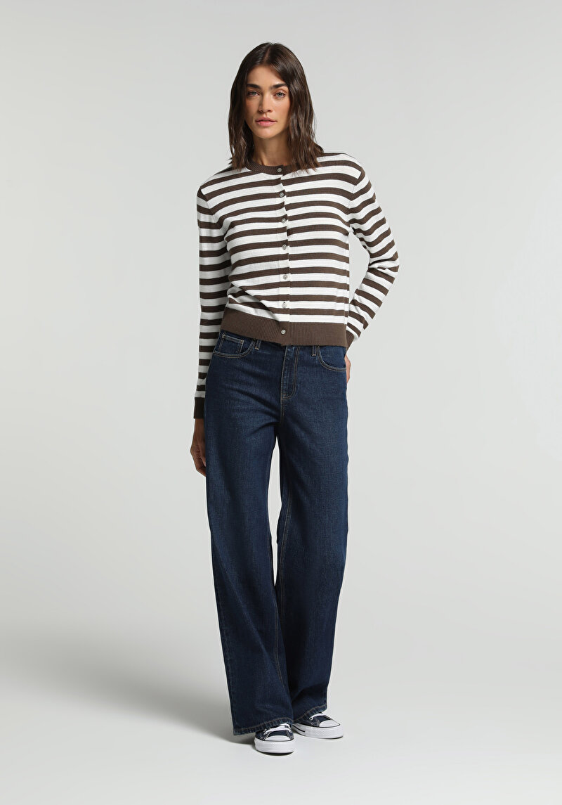 Slim Tapered Fit Kadın Dark İndigo Denim Jean Pantolon
