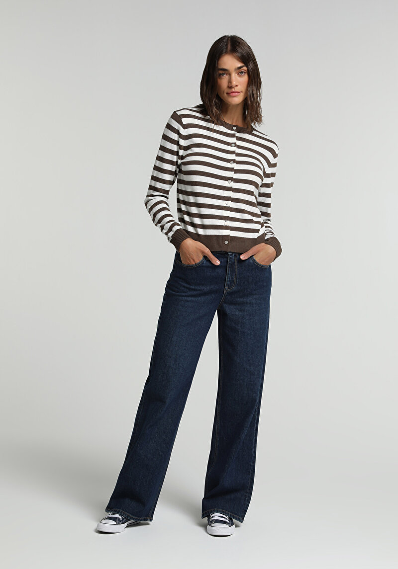 Slim Tapered Fit Kadın Dark İndigo Denim Jean Pantolon