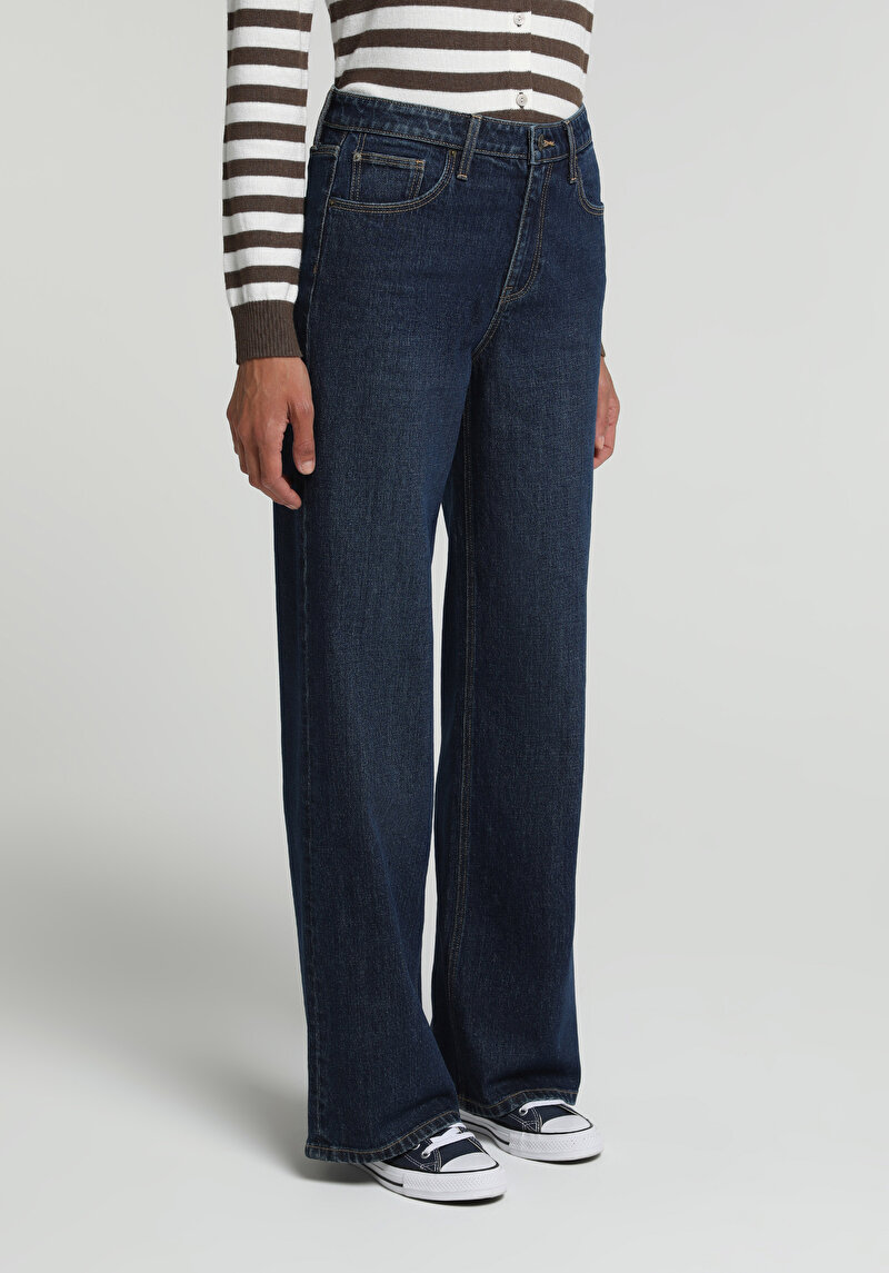 Slim Tapered Fit   Kadın Dark İndigo Denim Jean Pantolon