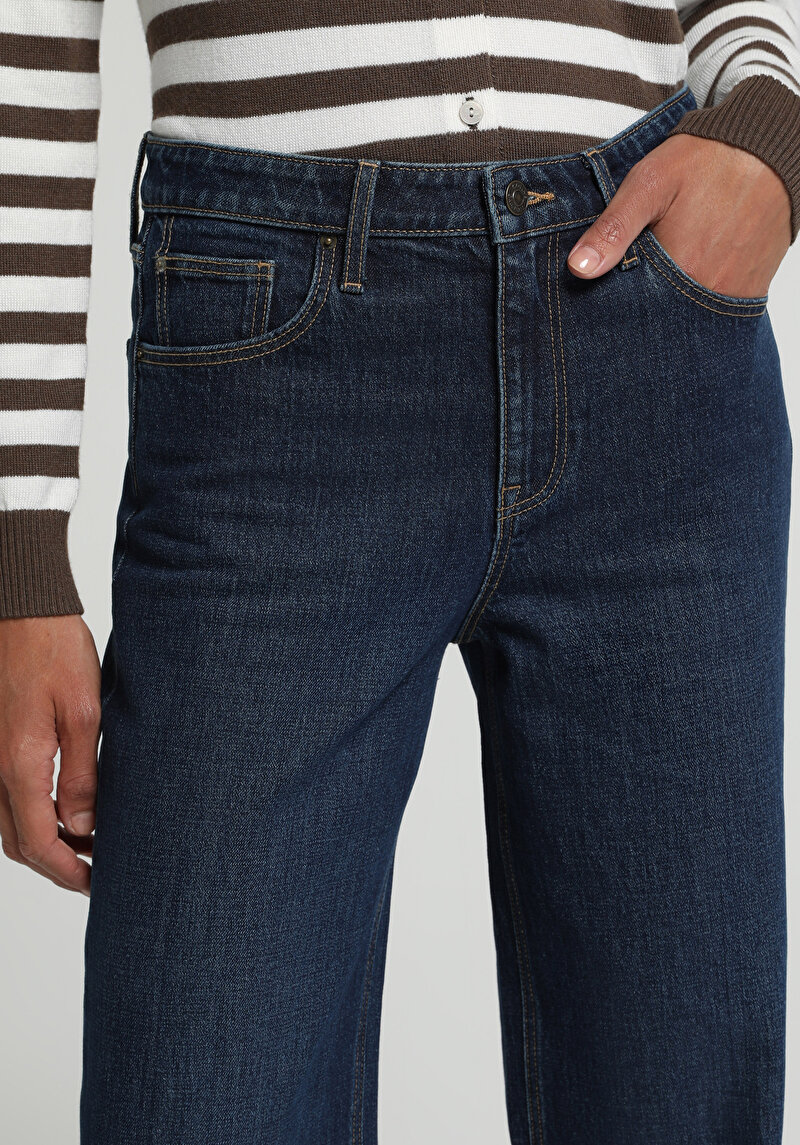 Slim Tapered Fit   Kadın Dark İndigo Denim Jean Pantolon