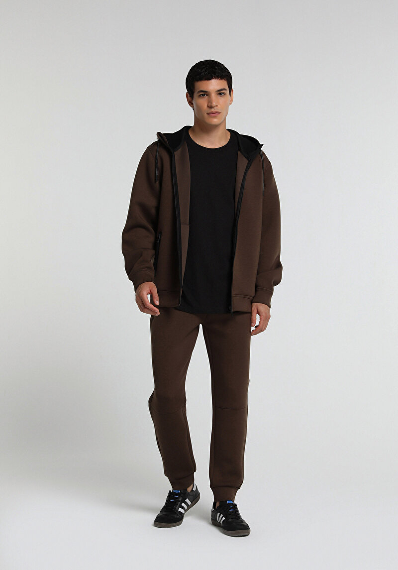Regular Fit Orta Bel Düz Erkek Kahverengi Eşofman Altı