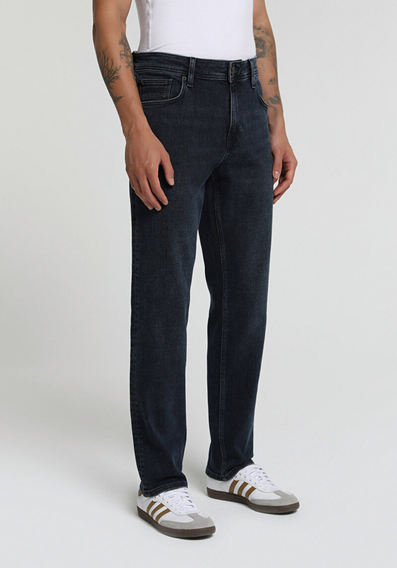 Straight Fit Erkek Blue Black Denim Jean Pantolon
