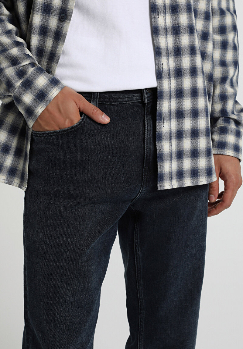 Straight Fit   Erkek Blue Black Denim Jean Pantolon