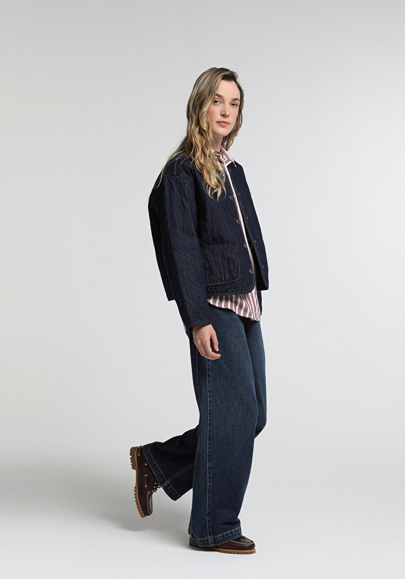 Baggy Wide Leg Fit   Kadın Dark İndigo Denim Jean Pantolon