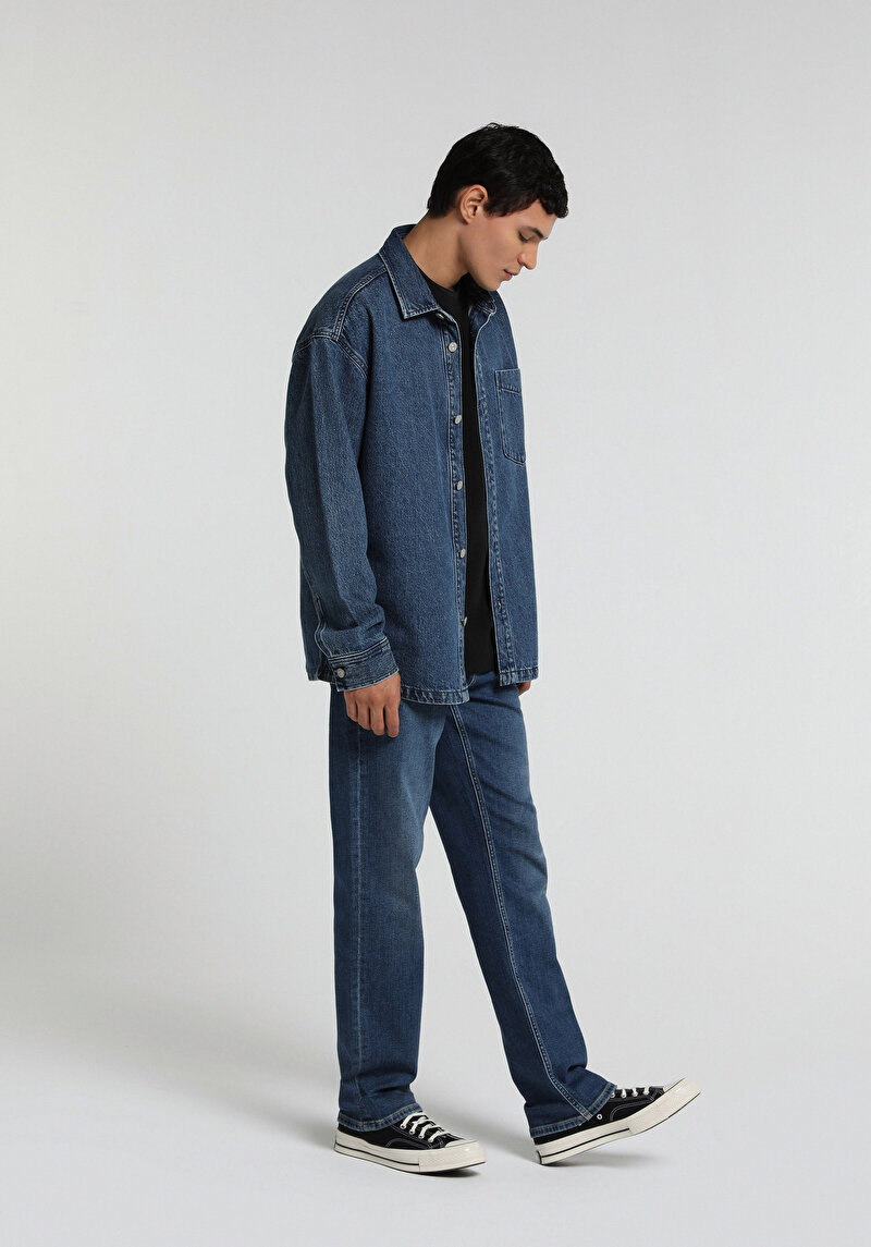 Relaxed Straight Fit   Erkek Dark İndigo Denim Jean Pantolon