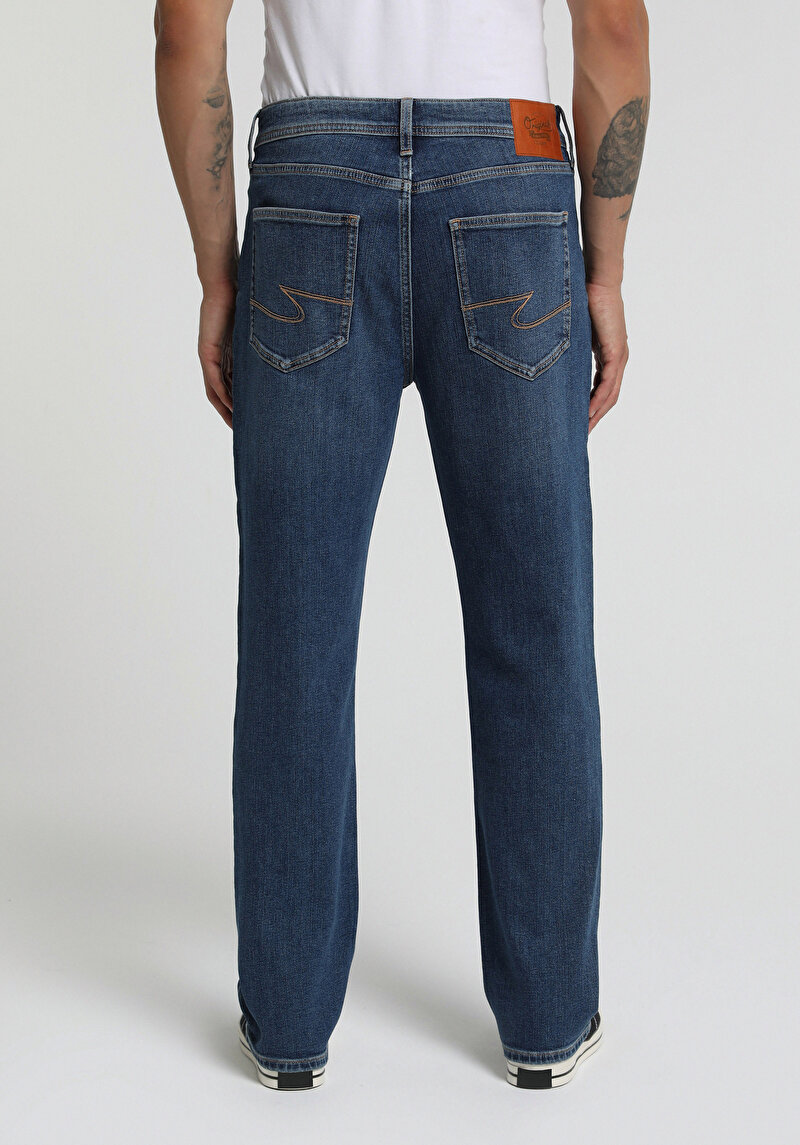 Relaxed Straight Fit Erkek Dark İndigo Denim Jean Pantolon