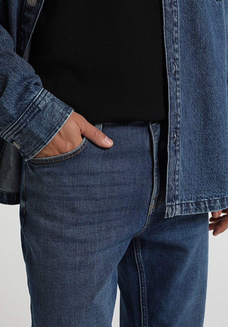 Relaxed Straight Fit   Erkek Dark İndigo Denim Jean Pantolon