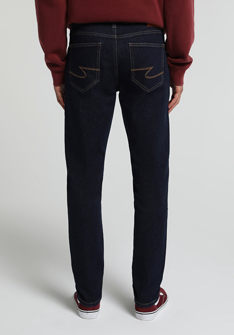 Slim Fit Erkek Dark İndigo Denim Jean Pantolon