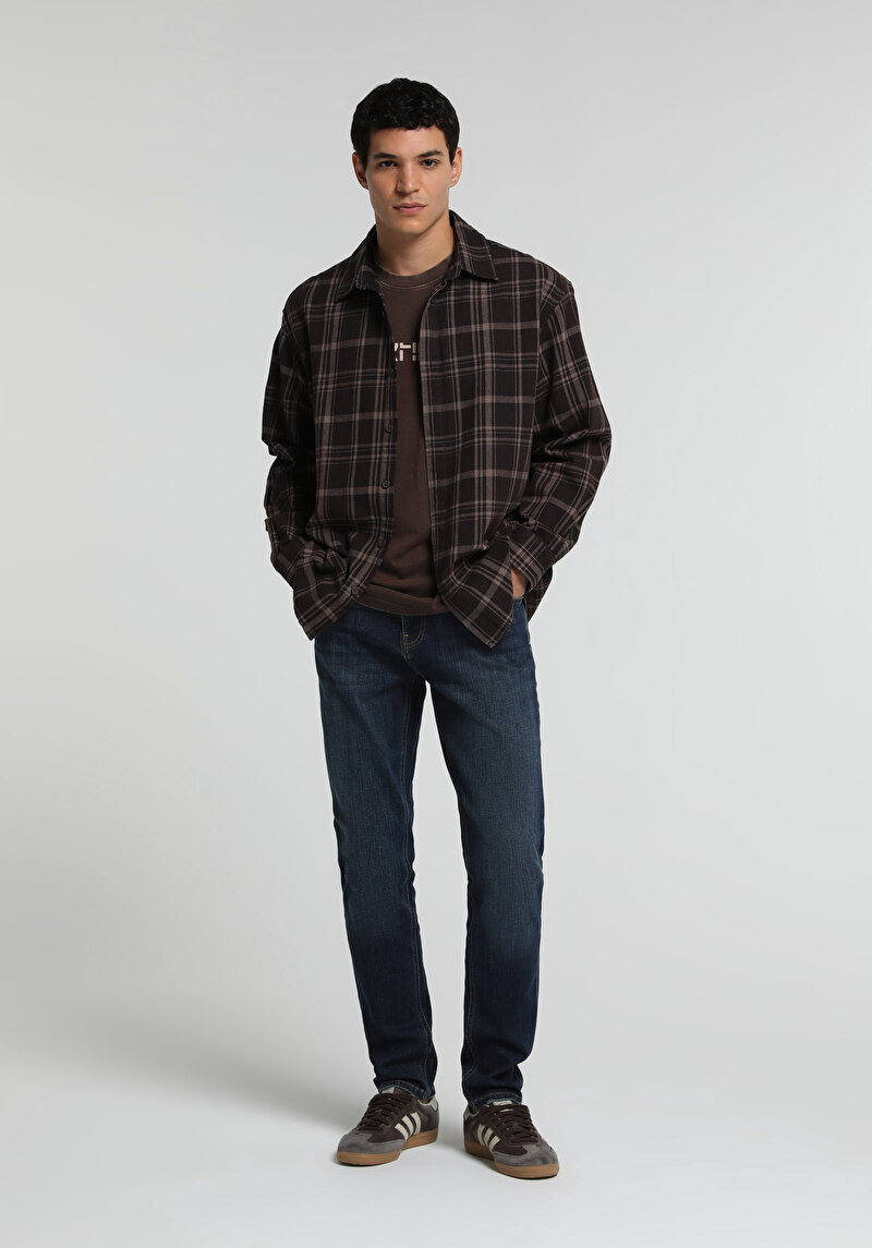 Slim Fit Erkek Dark İndigo Denim Jean Pantolon