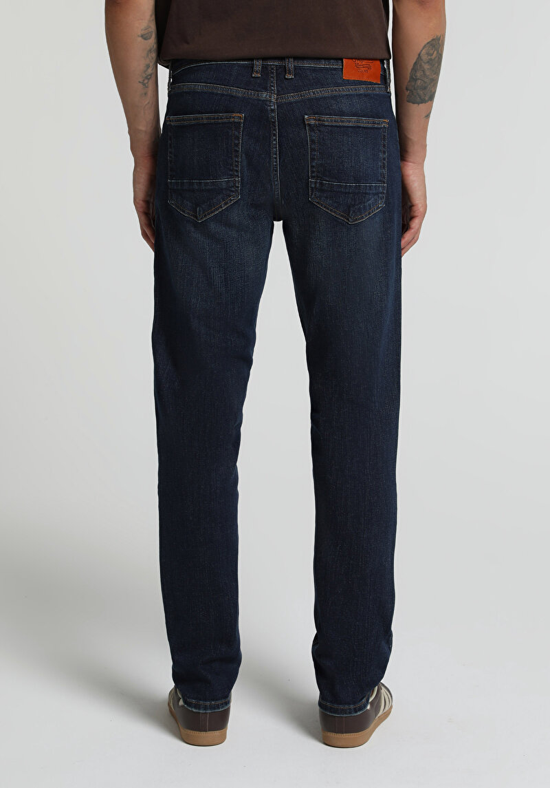 Slim Fit Erkek Dark İndigo Denim Jean Pantolon