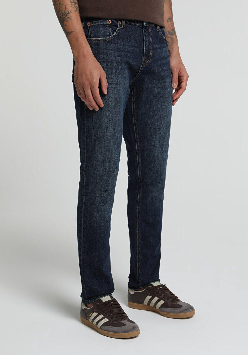 Slim Fit Erkek Dark İndigo Denim Jean Pantolon