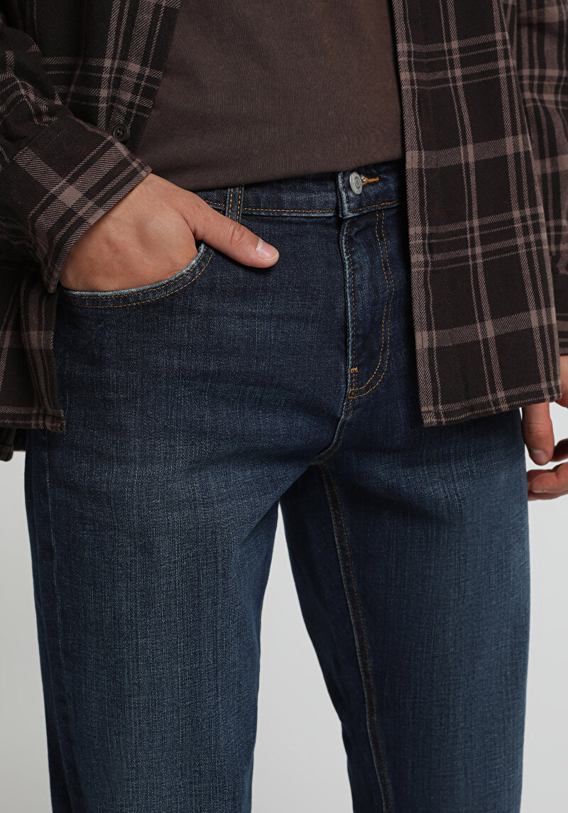 Slim Fit   Erkek Dark İndigo Denim Jean Pantolon