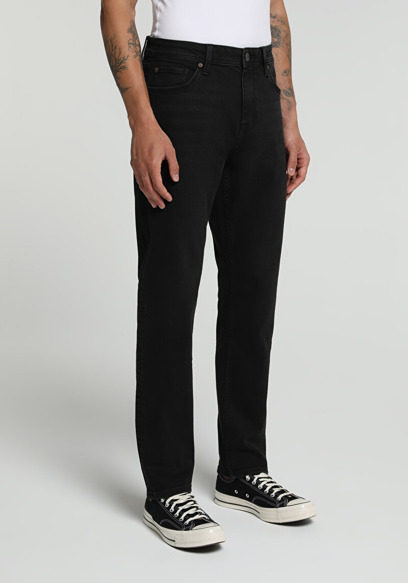 Slim Tapered Fit Erkek Black Black Denim Jean Pantolon