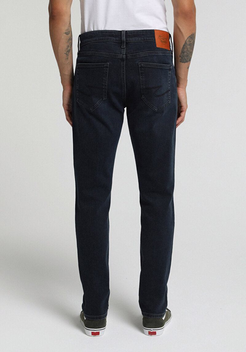 Slim Fit Düşük Bel Dar Paça Erkek Blue Black Denim Jean Pantolon