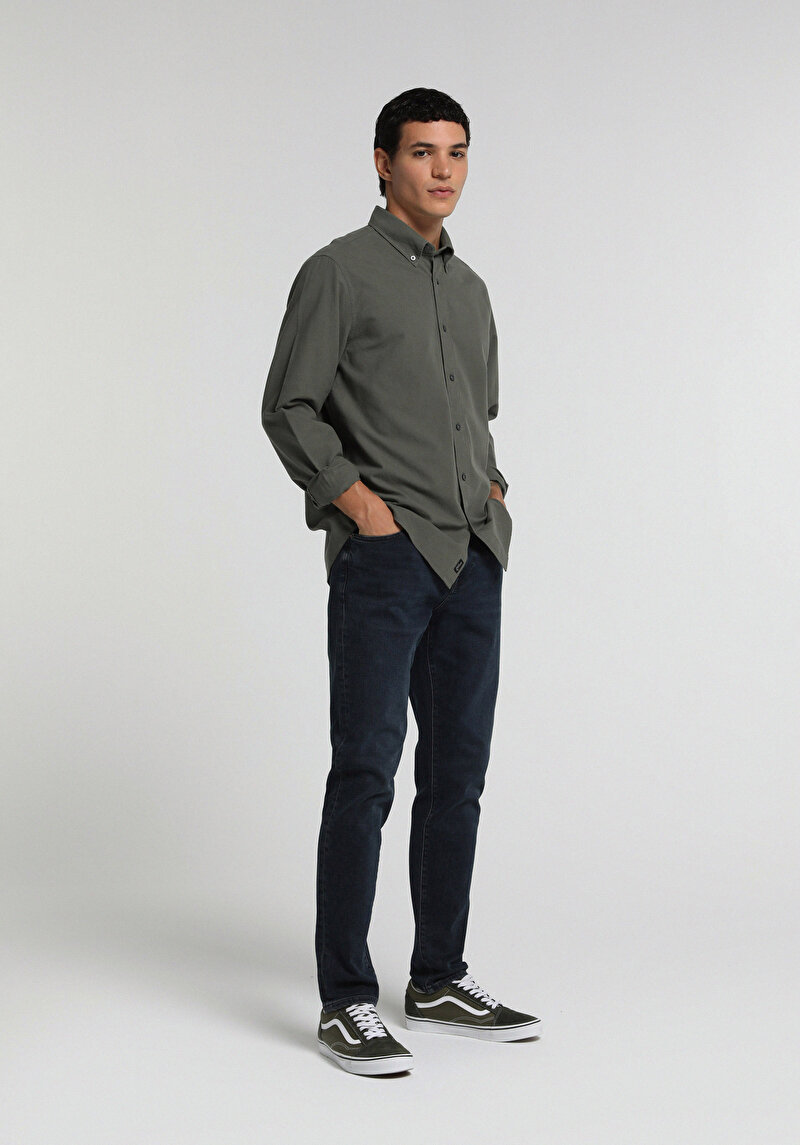 Slim Fit Düşük Bel Dar Paça Erkek Blue Black Denim Jean Pantolon