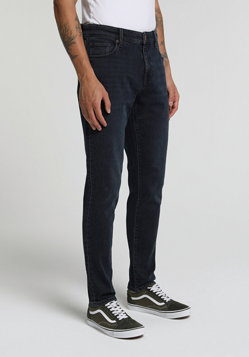 Slim Fit Düşük Bel Dar Paça Erkek Blue Black Denim Jean Pantolon