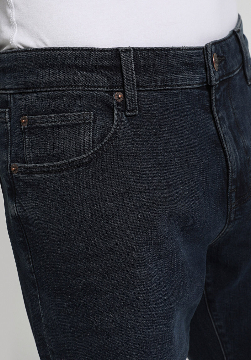 Slim Fit Düşük Bel Dar Paça Erkek Blue Black Denim Jean Pantolon
