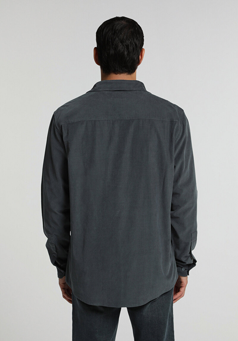 Regular Fit Shirt Neck Düz Erkek Yeşil Uzun Kol Gömlek